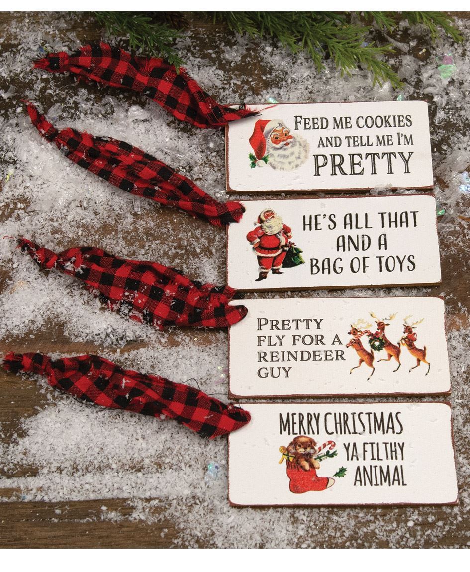 Christmas Present Wooden Gift Tags, 4/Set